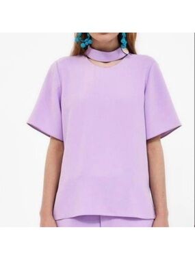 Zara Lavender Cutout Neck Short Sleeve Top - Women size M